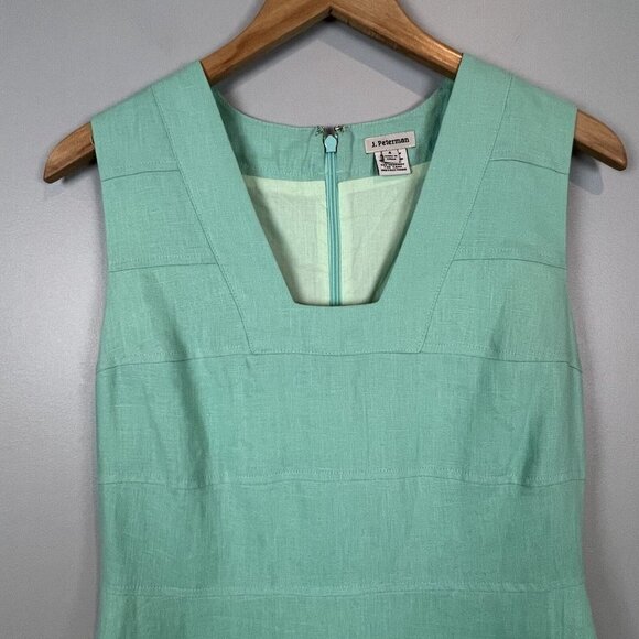 J Peterman Linen Dress Size 4 Aquamarine Green Sleeveless Midi Tea Length - Picture 3 of 7